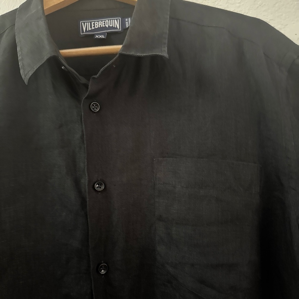 Vilebrequin Men’s 100% Linen Black Long Sleeve Shirt Embroidered Turtle